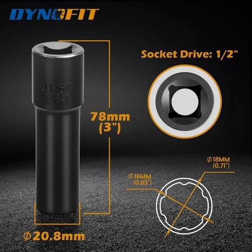 Vista 2 de DYNOFIT Llave de Tuercas de Orejeta Estriadas de 6 Puntos para Llave con Impulsor de Enchufe Cuadrado Imperial de 1/2", Herramienta de Llave de Negro