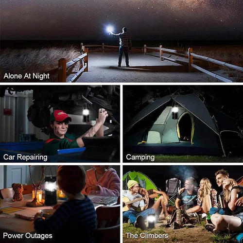 Vista 8 de Linterna de campamento, paquete de 4 luces LED de campamento ajustables de brillo, plegable, IPX4, impermeable, para cortes de energía, emergencia