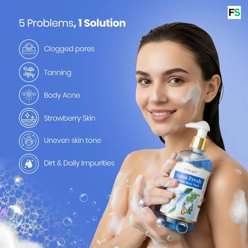 Vista 6 de Aqua Fresh Gel de baño orgánico – Gel de baño natural para pieles sensibles Gel de baño exfoliante para una piel suave y limpia Ph equilibrado