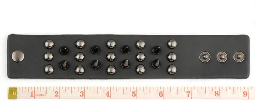 Vista 4 de MILAKOO 2 pulseras negras para cinturón, cuerda de cuero, pulsera punk rock negra de 6 a 8 pulgadas