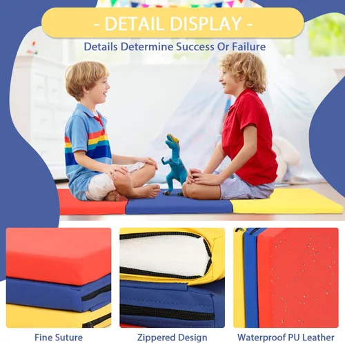 Vista 3 de Colchoneta de gimnasia para acrobacias, plegable, tapete de ejercicio para niños, adultos, tapete de yoga de piel sintética con asas de transporte