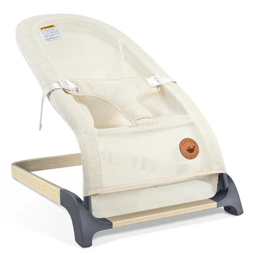 Vista 9 de ANGELBLISS Bouncer para bebés, asiento inflable portátil para bebés, asiento hinchable con tela de algodón, vibraciones naturales (antracita)