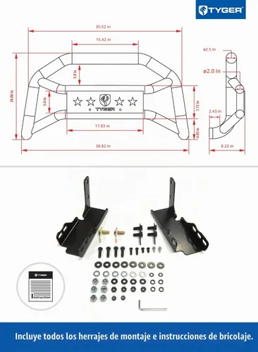Vista 4 de Tyger Auto tg-gd6 C60048 protección defensas delanteras para 2007 – 2017 Chevy silverado/Gmc sierra 1500 (excluir 2007 modelos clásicos)