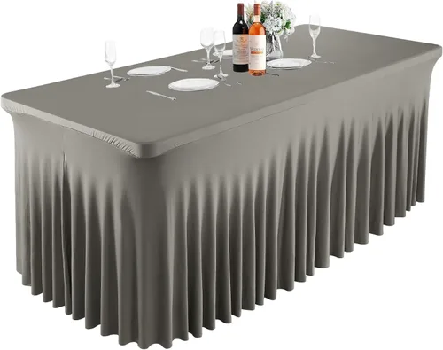 Vista 19 de PARTISKY - Mantel de elastano negro para mesas rectangulares de 4 pies, cubierta de mesa elástica para mesas plegables, bodas, fiestas, banquetes