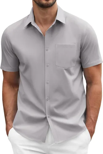 Vista 11 de COOFANDY: camisa casual de manga corta con botones para hombre, de negocios, sin doblar con bolsillo
