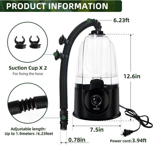 Vista 7 de Coospider Mister nebulizador de reptiles de 3.8L, humidificador silencioso de reptiles para tanque de reptiles, humidificadores de terrario con tubo