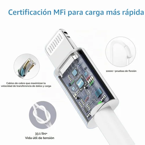 Vista 4 de Cargador rápido para iPhone de 10 pies, [certificado Apple MFi], paquete de 3 bloques de cargador USB C con cable tipo C a Lightning de 10 pies