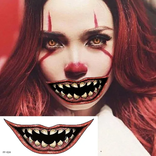 Vista 6 de Pegatinas de tatuaje de boca de terror temporal de terror para Halloween, accesorios de maquillaje, accesorios para disfraz, kit de cara