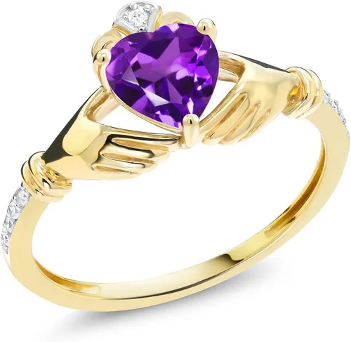 Vista 77 de Gem Stone King Anillo de compromiso claddagh celta irlandés de oro amarillo de 10 quilates con piedra preciosa en forma de corazón de 0.236 in