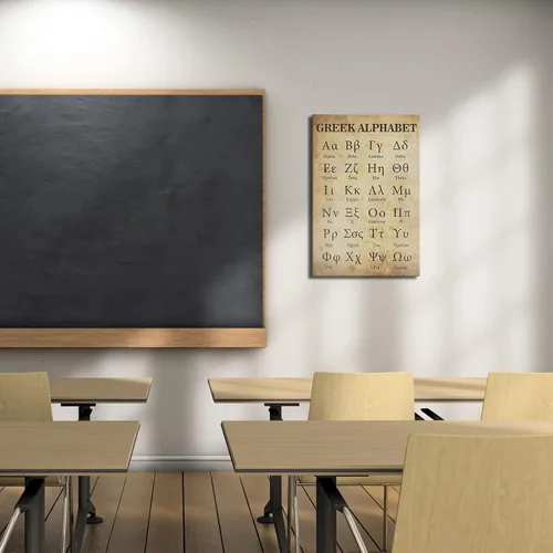 Vista 5 de Arte de pared del alfabeto griego, carteles retro para el aprendizaje del aula, pintura, letras antiguas modernas, decoración para dormitorio, sin