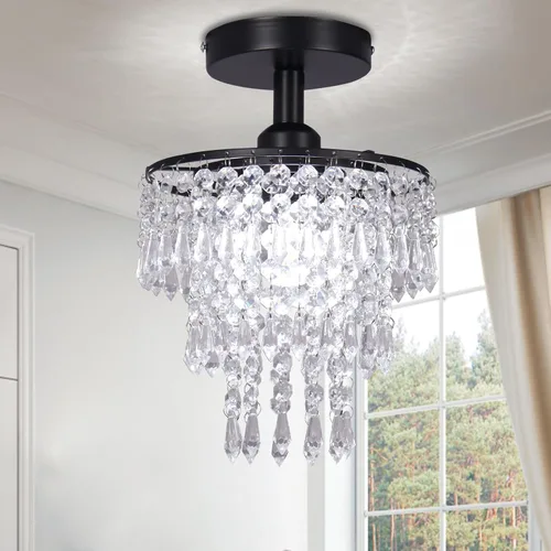 Vista 11 de Lámpara de techo de cristal de 3 niveles con colgante de cristal, decoración para pasillo, comedor, sala de estar, dormitorio, casquillo E26, cromado
