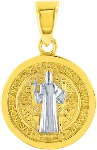 Vista 3 de Colgante de oro amarillo macizo de 14 quilates pulido con medalla San Benito