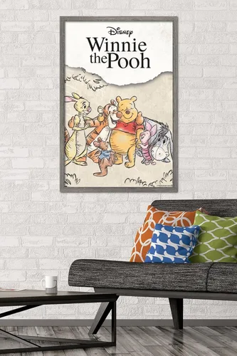 Vista 2 de Trends International Disney Winnie The Pooh - Póster de pared con dibujo grupal, 34 pulgadas de largo x 22.4 pulgadas, versión enmarcada en madera
