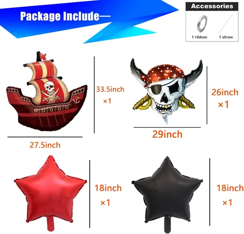 Vista 2 de Globos de papel de aluminio pirata, globo de capitán de calavera para decoraciones de fiesta de pirata, fiesta de Halloween