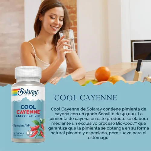 Vista 2 de SOLARAY Cool Cayenne 40,000 unidades de calor, 45 porciones, 90 cápsulas
