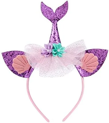 Vista 8 de Vestido de tutú de lavanda para niñas con camiseta de cumpleaños de sirena y diadema, 3-8 años