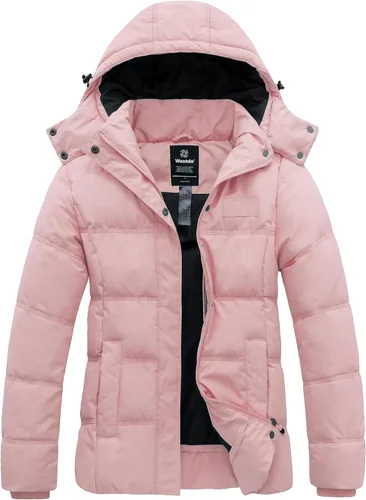 Vista 7 de Wantdo - Abrigo acolchado con capucha para mujer, chaqueta puffer cálida y gruesa de invierno con capucha removible Verde militar