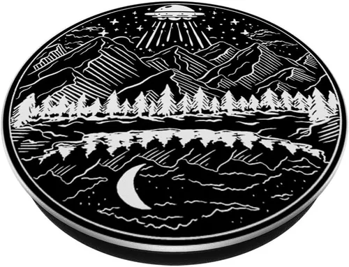 Vista 2 de Galaxia OVNI Abducción Espacio Astronauta Naturaleza Lago Luna Alien PopSockets Estándar PopGrip