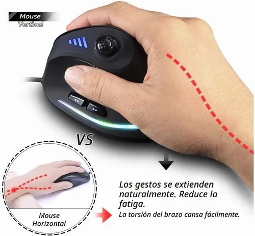 Vista 2 de ZLOT Ratón vertical para juegos, joystick USB ergonómico RGB con cable, mouse láser programable, diseño 6+1, 11 botones, tasa máxima de sondeo