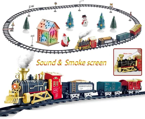 Vista 2 de Juego de Navidad eléctrico S con luces de música, funciona con pilas, juego de Navidad para niños y niñas, juegos de Navidad, pistas de tren, árbol