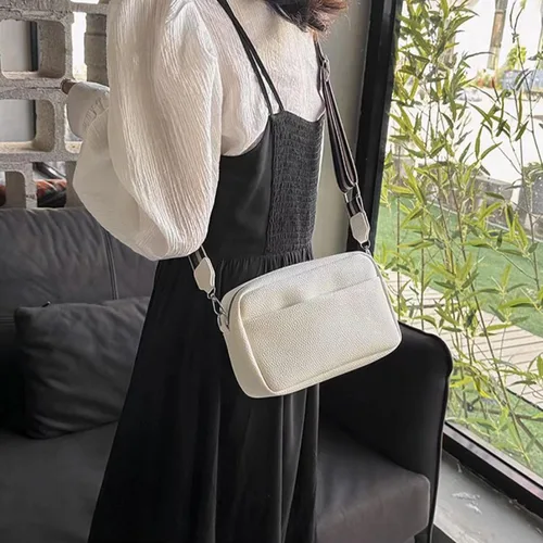 Vista 2 de Bolsos cruzados para mujer, elegante bolso de hombro con correa de guitarra ancha, bolso cruzado casual para cámara, bolso cruzado de cuero