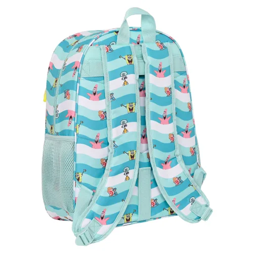 Vista 4 de Mochila Escolar Spongebob Stay positive Azul Blanco (33 x 42 x 14 cm)
