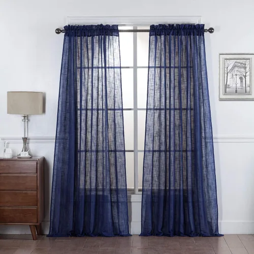 Vista 20 de 2 piezas de cortinas de aspecto de lino sólido y elegante, paneles totalmente cosidos, niveles de tratamiento de ventanas