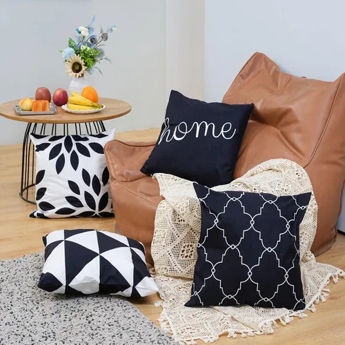 Vista 5 de Juego de 4 fundas de almohada de 16 x 16 pulgadas, regalos de inauguración de la casa rural para sofá, cama, silla, patio, decoración de patio Negro