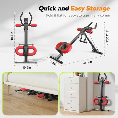 Vista 5 de MERACH Ab Machine, Ab Workout Equipment, Adjustable Ab Trainer Machine Foldable Abdominal Trainer for Stomach Workout with LCD Monitor at Home Gym