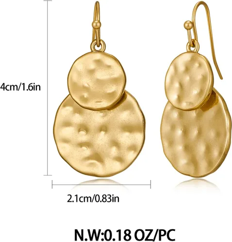 Vista 6 de Pendientes colgantes de disco martillado en oro antiguo estilo boho con joyería de dos tonos para regalo