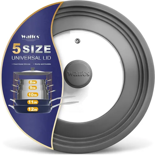 Vista 12 de Tapa Universal para Ollas, Sartenes y Cacerolas - Walfos Tapa de Vidrio Templado con Borde de Silicona Resistente al Calor, Libre de BPA, Tapas Gris
