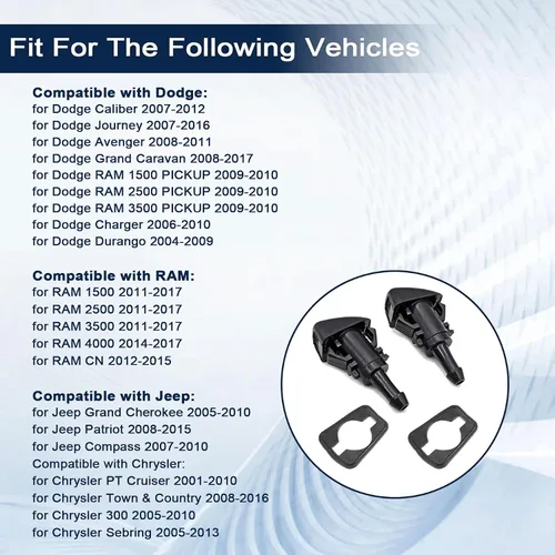 Vista 3 de XQSMWF 2 boquillas de pulverización para limpiaparabrisas 5113049AA para Chrysler 300 2005-2010 para Dodge Ram 1500 2009-2015 2500 3500