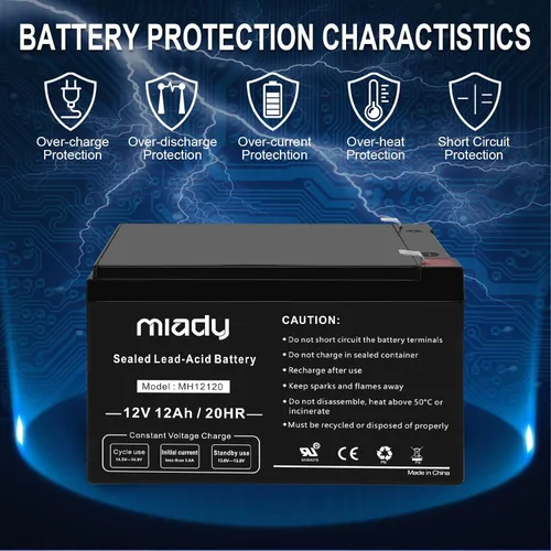 Vista 4 de Miady 12V 12Ah - Batería recargable de ácido de plomo sellada (paquete de 2)