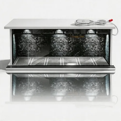 Vista 13 de Vitrina para rueda caliente con luz LED, apilable, mega almacenamiento de garaje para caja de cerillas 1:64 y coches fundidos a presión, diorama