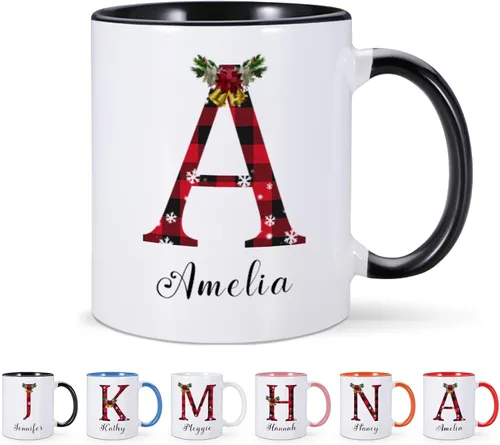 Vista 11 de Tazas de Navidad personalizadas, taza de café de Navidad con renos y nombre, regalos de Navidad para niños, niñas, niños, taza de chocolate caliente