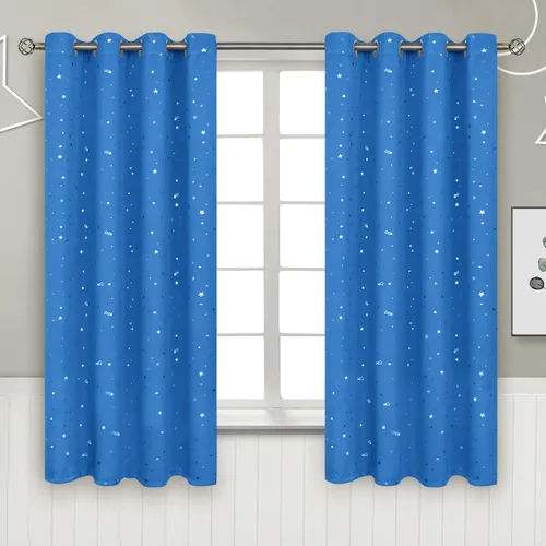 Vista 22 de BGment Cortinas opacas para dormitorio infantil, con aislamiento térmico, con ojales, estampado de estrellas plateadas, cortinas para oscurecer