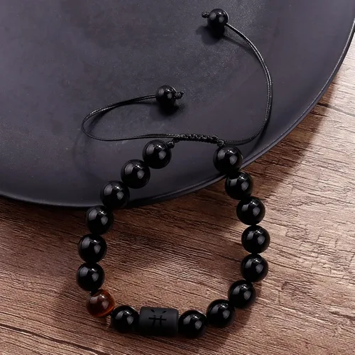 Vista 25 de SUMMER LOVE Father's Day Gifts Zodiac Bracelet for Men Women 10mm Natural Black Onyx Stone Star Sign Constellation Beaded Protection Bracelet