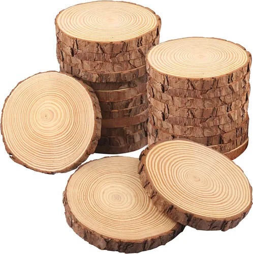 Vista 11 de 4 piezas de rodajas de madera natural de 10-12 pulgadas, círculos de madera de pino sin terminar con corteza para posavasos, manualidades DIY
