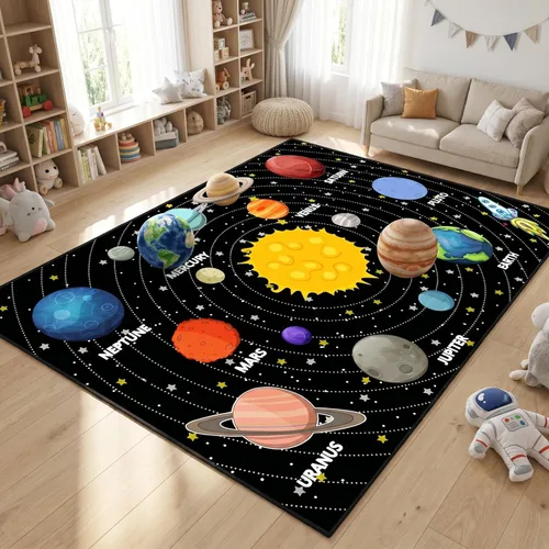 Vista 10 de Alfombras espaciales para dormitorio, alfombra Galaxy para habitación de niños, alfombras para sala de juegos, alfombra del sistema solar, 2 x 3 pies