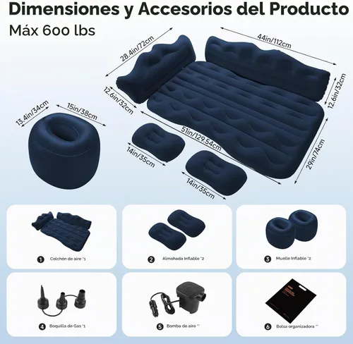 Vista 2 de BEBAS Colchón de aire de coche para SUV, camión, camioneta, asiento trasero Azul