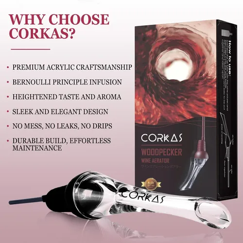 Vista 4 de CORKAS Aireador de vino de calidad profesional, vertedor de vino 2 en 1, aireador de vino y boquilla de decantador para airear vino al instante