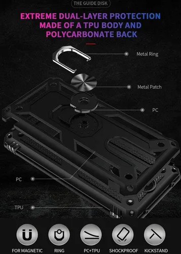 Vista 3 de YaHan Funda para Xiaomi Redmi 8A / Redmi 8, anillo giratorio de 360 grados, soporte híbrido, resistente, de doble capa, a prueba de golpes, con Negro