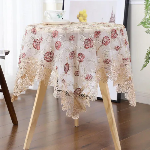 Vista 4 de IsolaY Mantel de encaje bordado para el hogar, boda, banquete, fiesta, manteles, muebles, mantel para el hogar, café, rectangular, 59.1 x 118.1 in