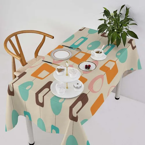 Vista 20 de Mantel retro moderno de mediados de siglo, diseño de colores retro de los años 50, resistente al agua, mantel lavable para cocina, comedor, fiesta