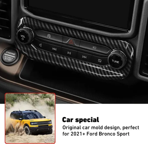 Vista 4 de Linskip Moldura de unidad de audio compatible con Ford Bronco Sport 2021 2022 2023 2024, cubierta del panel de control de volumen de la consola