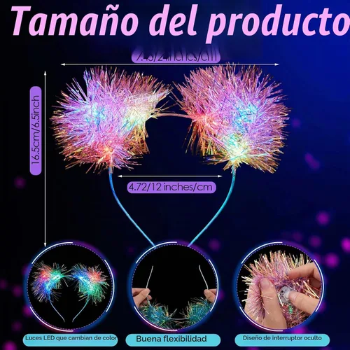 Vista 2 de 4 diademas iluminadas con orejas de gato con luces LED para decoración de fiesta de mujeres y niñas como se muestra en la imagen