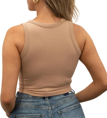 Vista 2 de Style Society Camiseta sin mangas básica ajustada y acanalada para mujer, cuello redondo, talla única