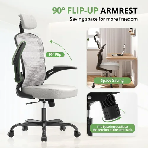 Vista 4 de Silla de Oficina Ergonómica para Escritorio, Capacidad de 330 LBS, Silla de Computadora con Respaldo Alto para Largas Horas Cómoda, Silla Ejecutiva