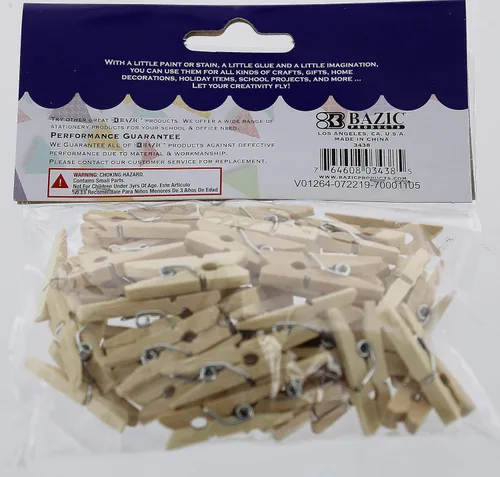 Vista 2 de BAZIC Mini, ganchos para la ropa de madera, 50 unidades por paquete., Madera 1