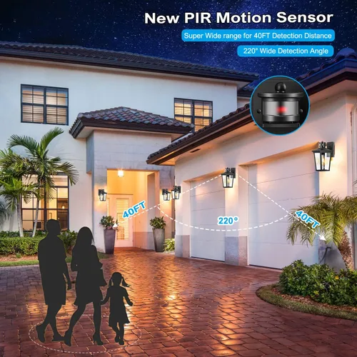 Vista 5 de Luces de pared para exteriores con sensor de movimiento, accesorios de aluminio impermeables del atardecer al amanecer para porche, garaje, balcón